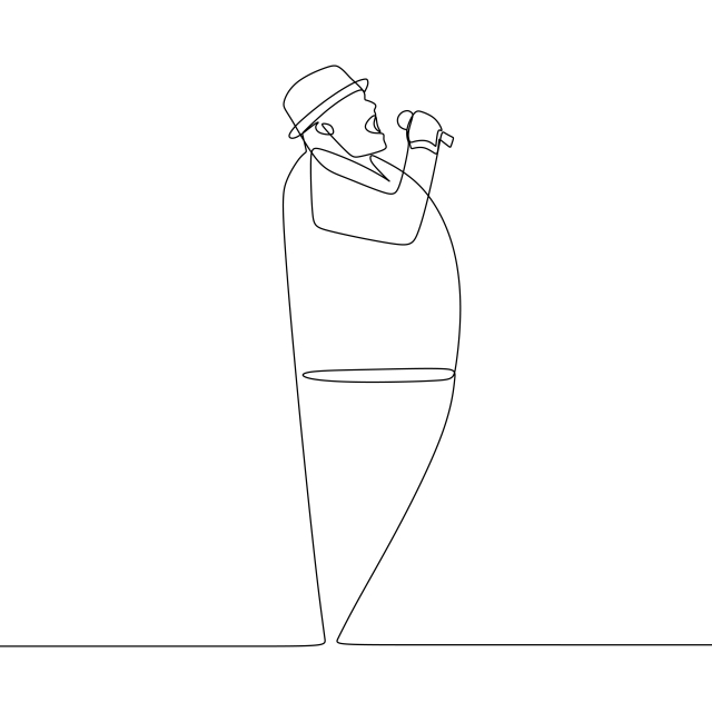 640x640 One Line Drawing Of A Singer Male Jazz Fat Person Wearing Hat Sing - Fat Person Drawing
