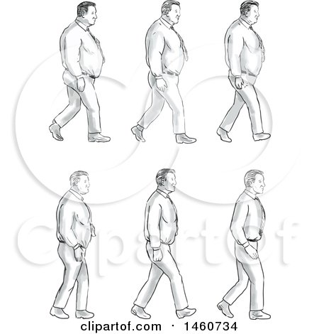 450x470 Clipart Of A Set Of A Man Walking, Going From Fat To Thin - Fat Person Drawing