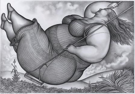 448x312 Fat Woman On A Swing - Fat Woman Drawing