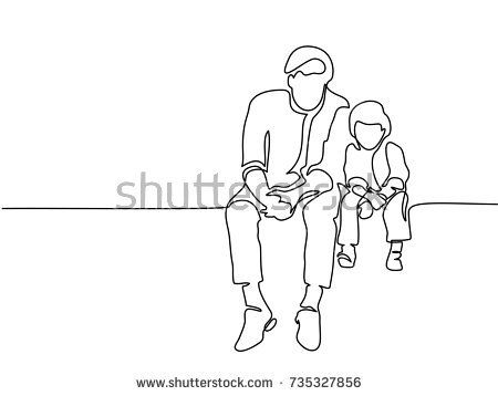 450x358 continuous line drawing father and son sitting together vector - Father And Son Drawing