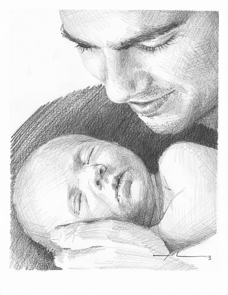 464x600 Father Baby Son Drawing - Father Drawing