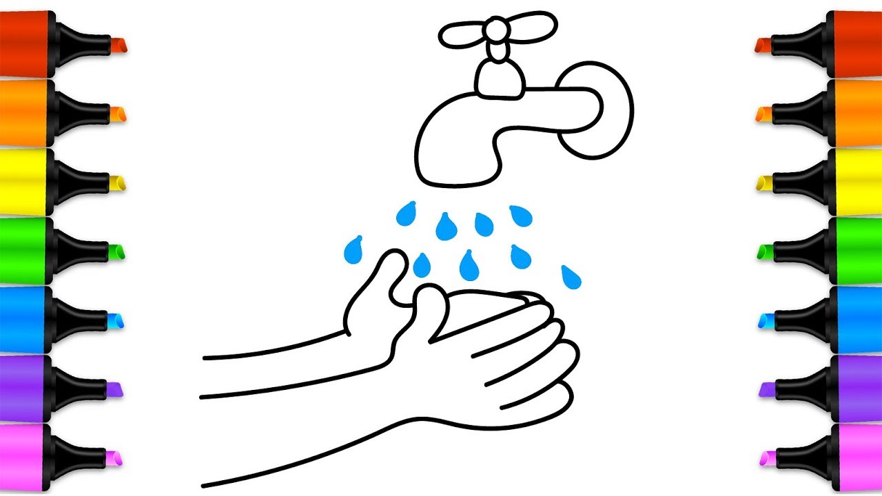 1280x720 how to draw a water faucet baby wash your hands coloring book - Faucet Drawing