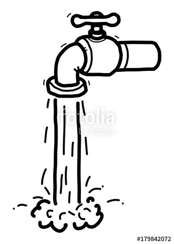 357x500 faucet and water cartoon vector and illustration, black - Faucet Drawing
