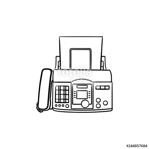 500x500 fax machine with a sheet of paper hand drawn outline doodle icon - Fax Drawing