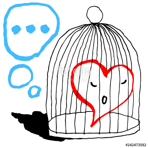 500x500 a red heart is sad in the cage for the bird isolated on white - Feast Drawing