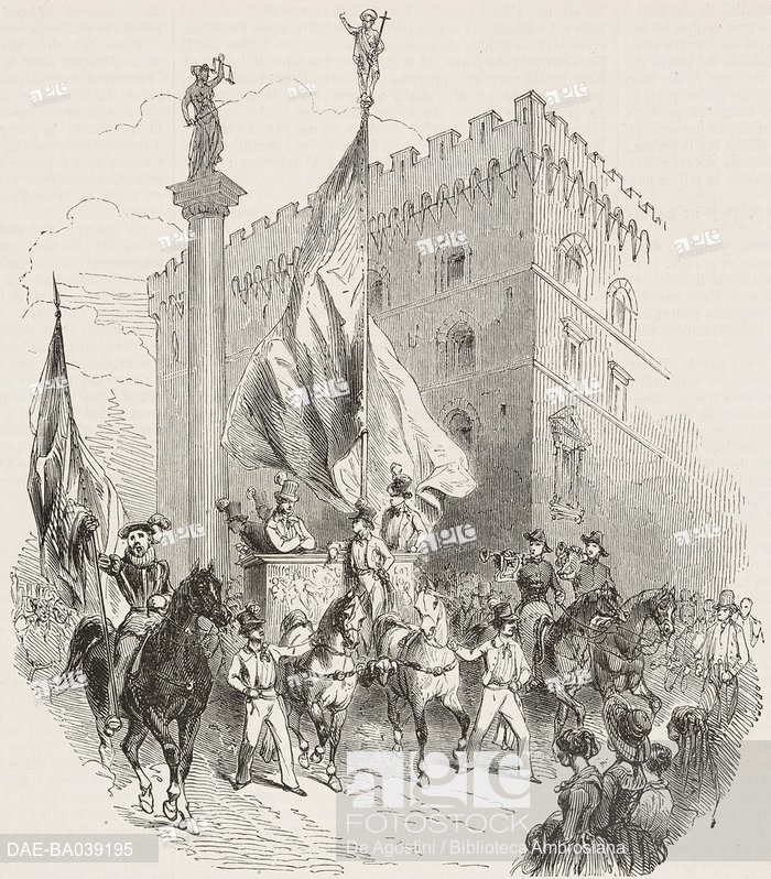 700x798 a wagon announcing the feast of st john, florence, italy, drawing - Feast Drawing