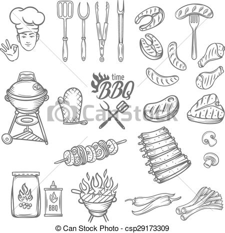450x466 bbq feast party set,vintage engraving style, isolated vector - Feast Drawing