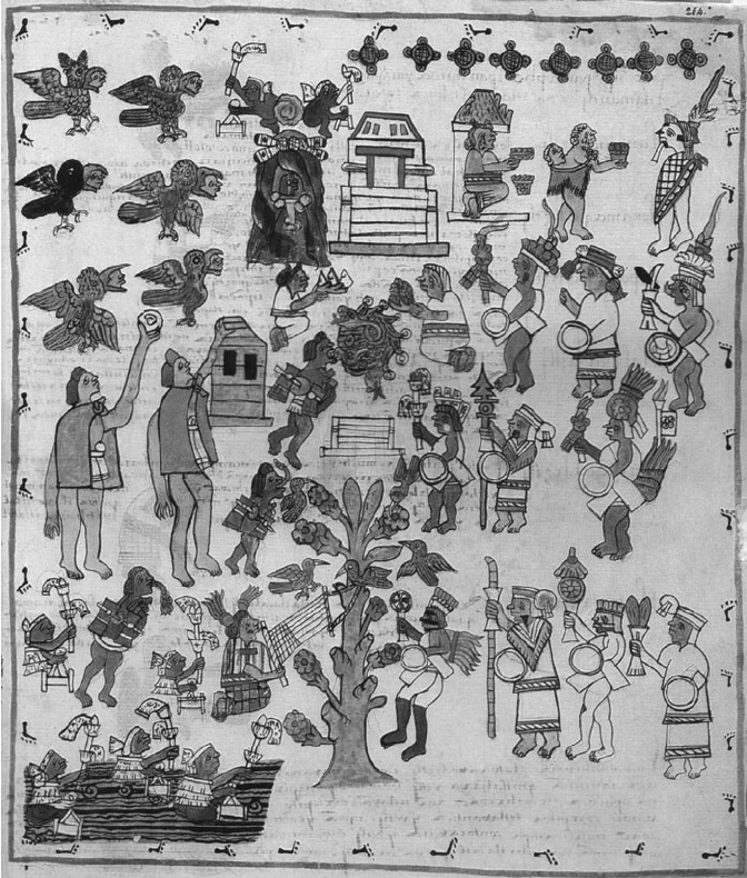 672x790 drawing of the aztec feast of atamalcualiztli after bernardino de - Feast Drawing