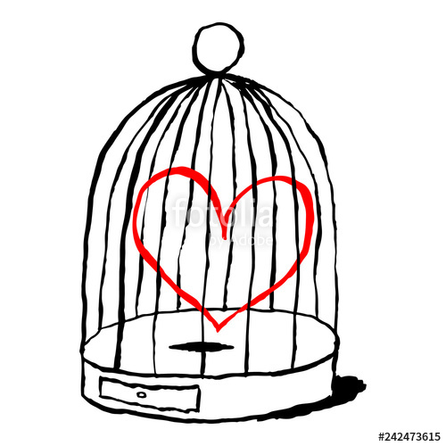 500x500 Red Heart Is Sad In Birds Cage Isolated On White Background Funny - Feast Drawing