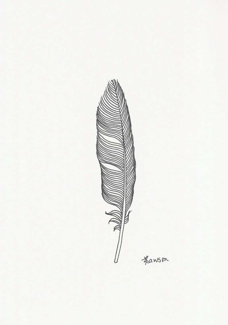 794x1134 minimalist original ink feather drawing smooth black feather etsy - Feather Drawing