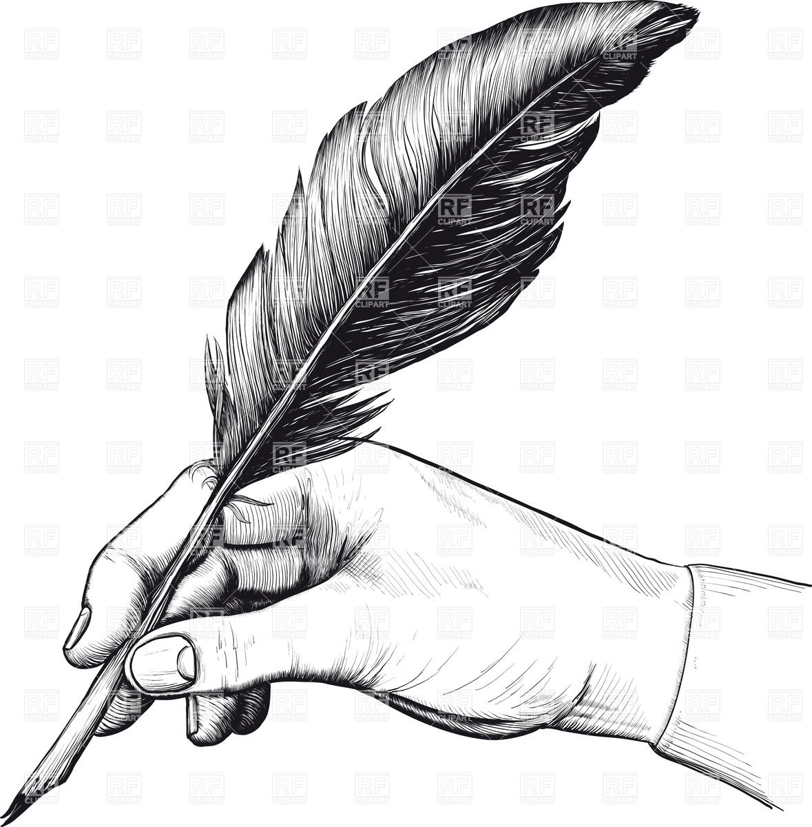 1179x1200 Vintage Drawing Of Hand With A Feather Pen Vector Image Of People - Feather Drawing Images