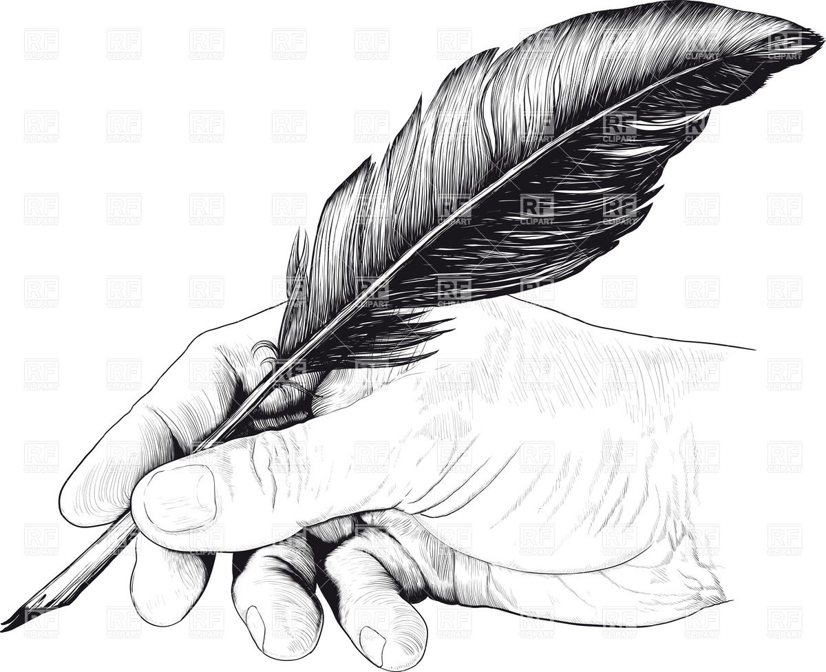 1200x976 Vintage Drawing Of Hand With Feather Pen Vector Image Of People - Feather Drawing Images