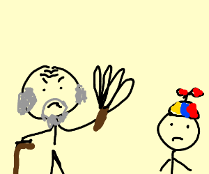300x250 Old Man Threatens Kid W A Feather Duster - Feather Duster Drawing