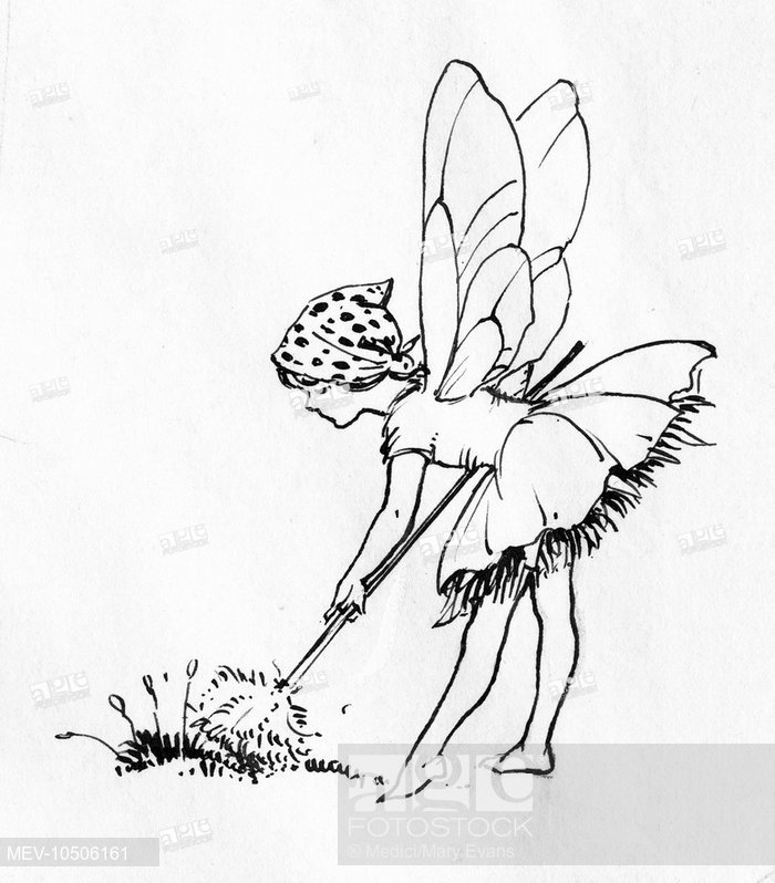 700x798 Fairy Sweeping With Feather Duster - Feather Duster Drawing