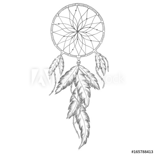 500x500 Dreamcatcher Line Art Drawing Feathers Decoration - Feather Line Drawing