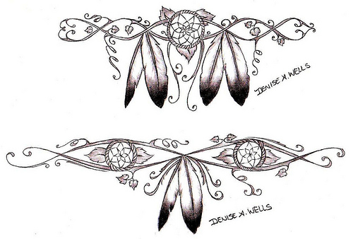 500x338 Two Outline Drawing Of Eagle Feathers Tattoo Design - Feather Outline Drawing