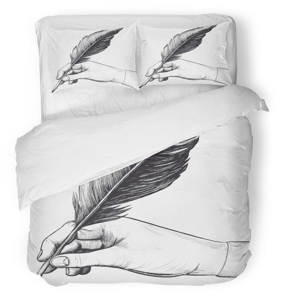 938x1000 Emvency Piece Duvet Cover Set Breathable Brushed - Feather Pen Drawing