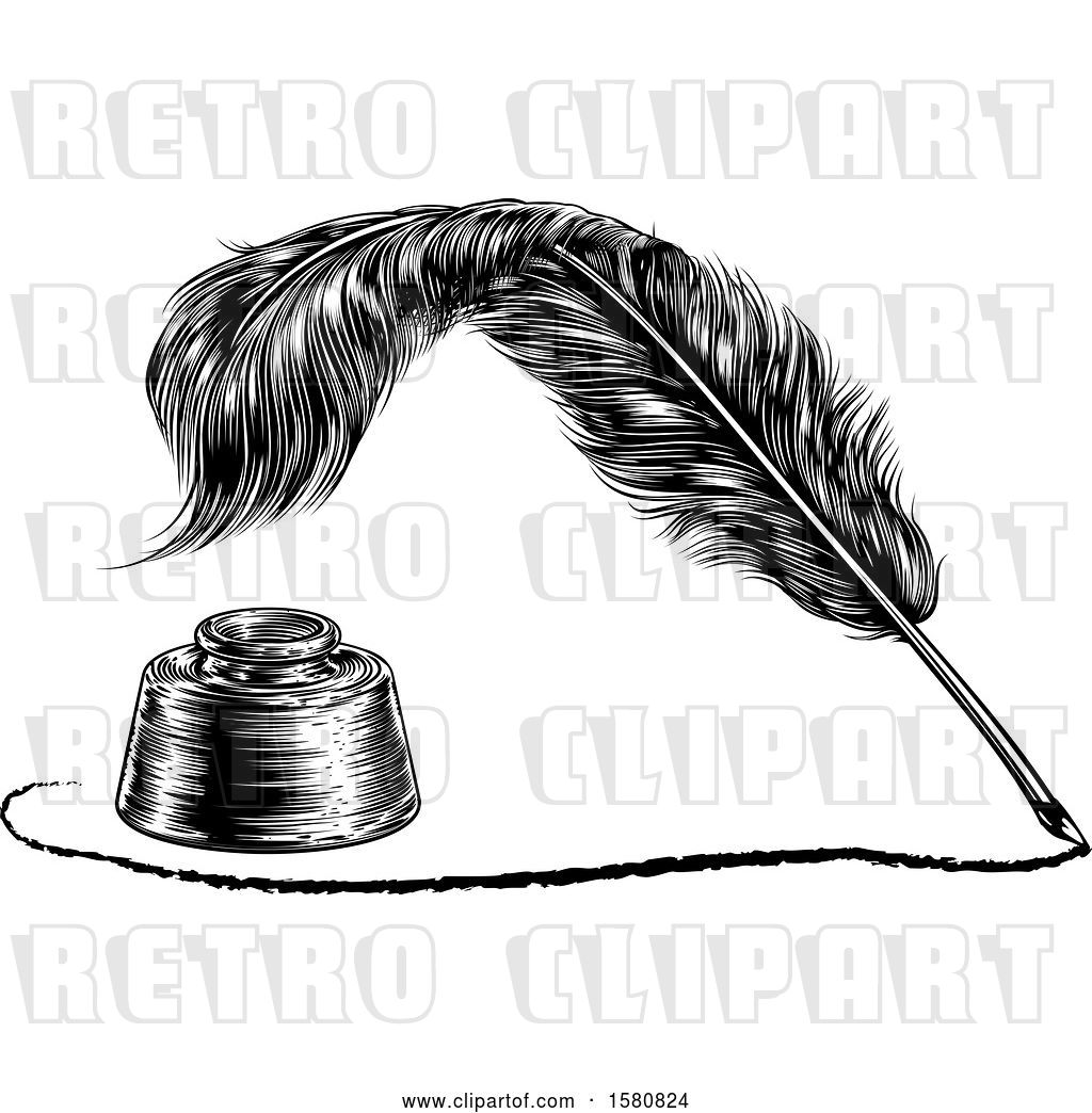 1024x1044 Vector Clip Art Of Retro Feather Quill Pen Drawing A Line Around - Feather Pen Drawing