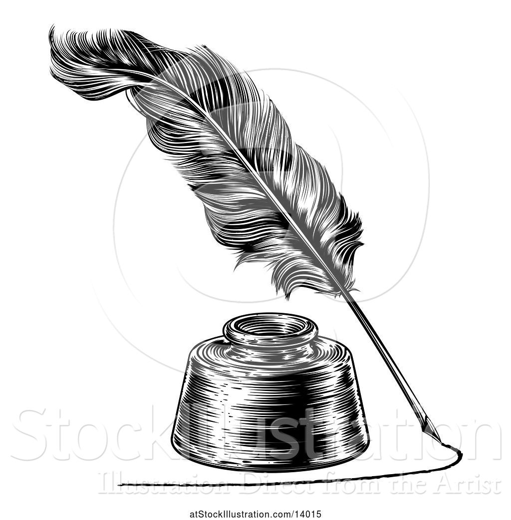 1024x1044 Vector Illustration Of Feather Quill Pen Drawing A Line Around - Feather Pen Drawing