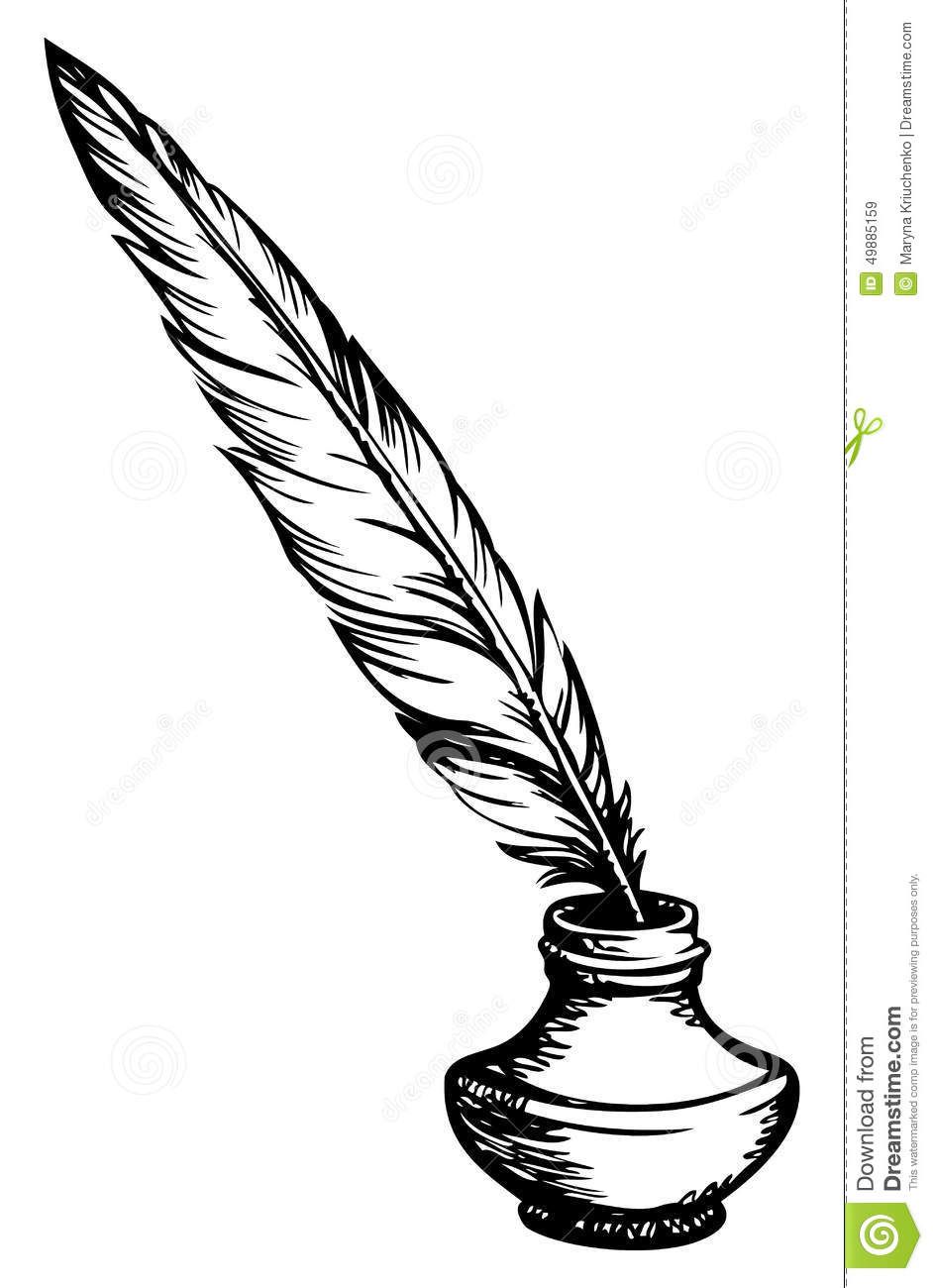 942x1300 Quill Pen Drawing - Feather Pen Drawing