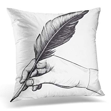 425x425 Emvency Throw Pillow Covers Black Quill Drawing - Feather Pen Drawing