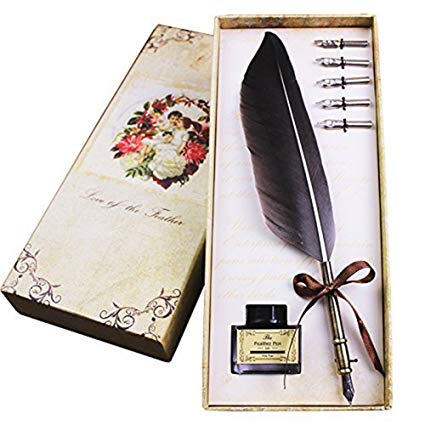 425x425 Retro Feather Calligraphy Pen Set Copper Metal Nib - Feather Pen Drawing
