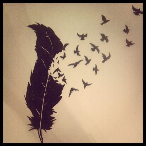 500x500 Best Birds Flying And Feather Tattoo Design - Feather Turning Into Birds Drawing