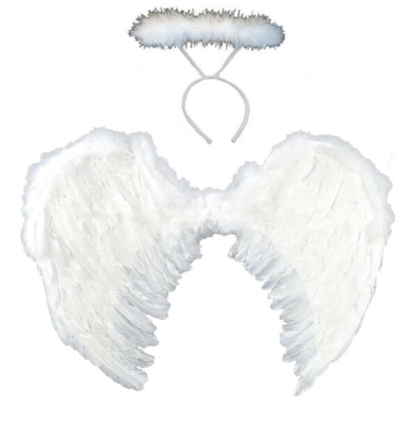 586x640 Angel Costume Set White Feather Wings Halo For Sale Online Ebay - Feather Wings Drawing