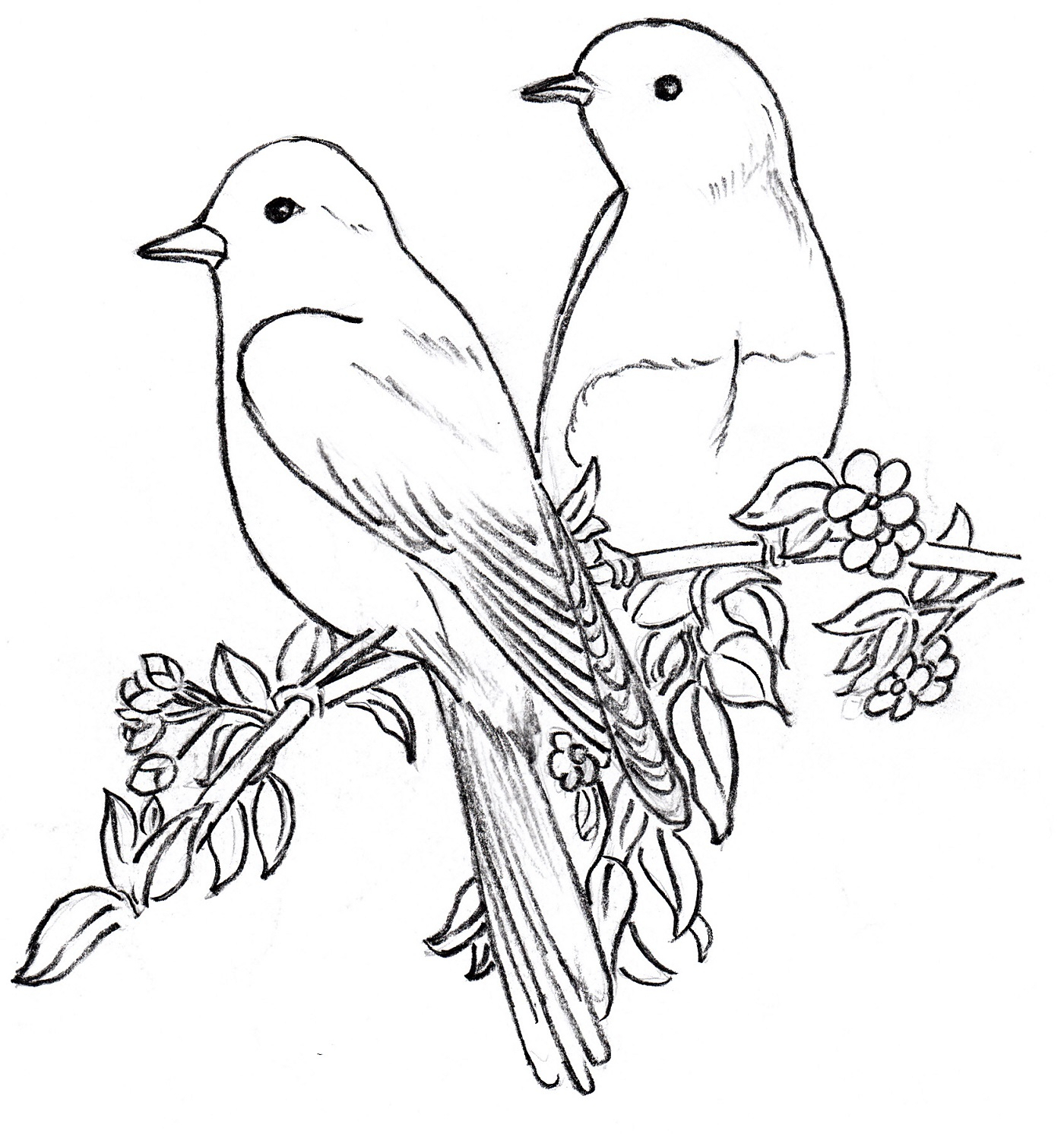 1400x1492 Draw Of Flowers With Bird Drawings Of Flowers And Birds Flower - Feather With Birds Drawing