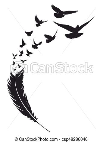 342x470 flying bird with feather flight flock of birds from bird feather - Feather With Birds Drawing