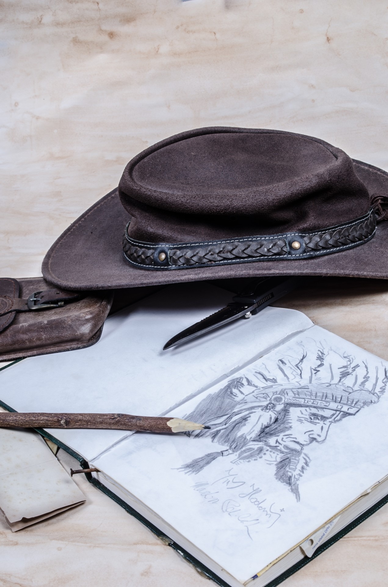 1271x1920 Free Images Book, Pencil, Leather, Diary, Wild, Hat, Cigarette - Fedora Drawing