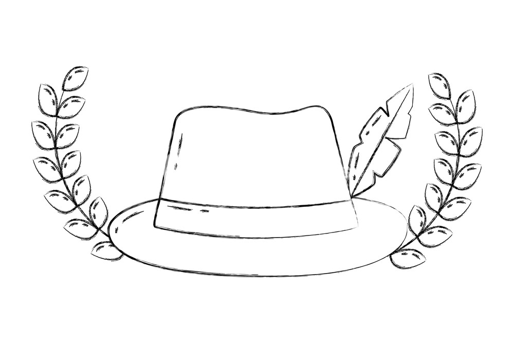 1000x667 Classic Hat Fedora Feather Emblem Fashion Vector Illustration Hand - Fedora Drawing