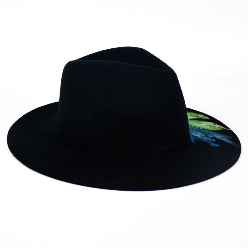 800x800 ccmhat hand draw bird mermaid pattern black fedoras for men wide - Fedora Hat Drawing