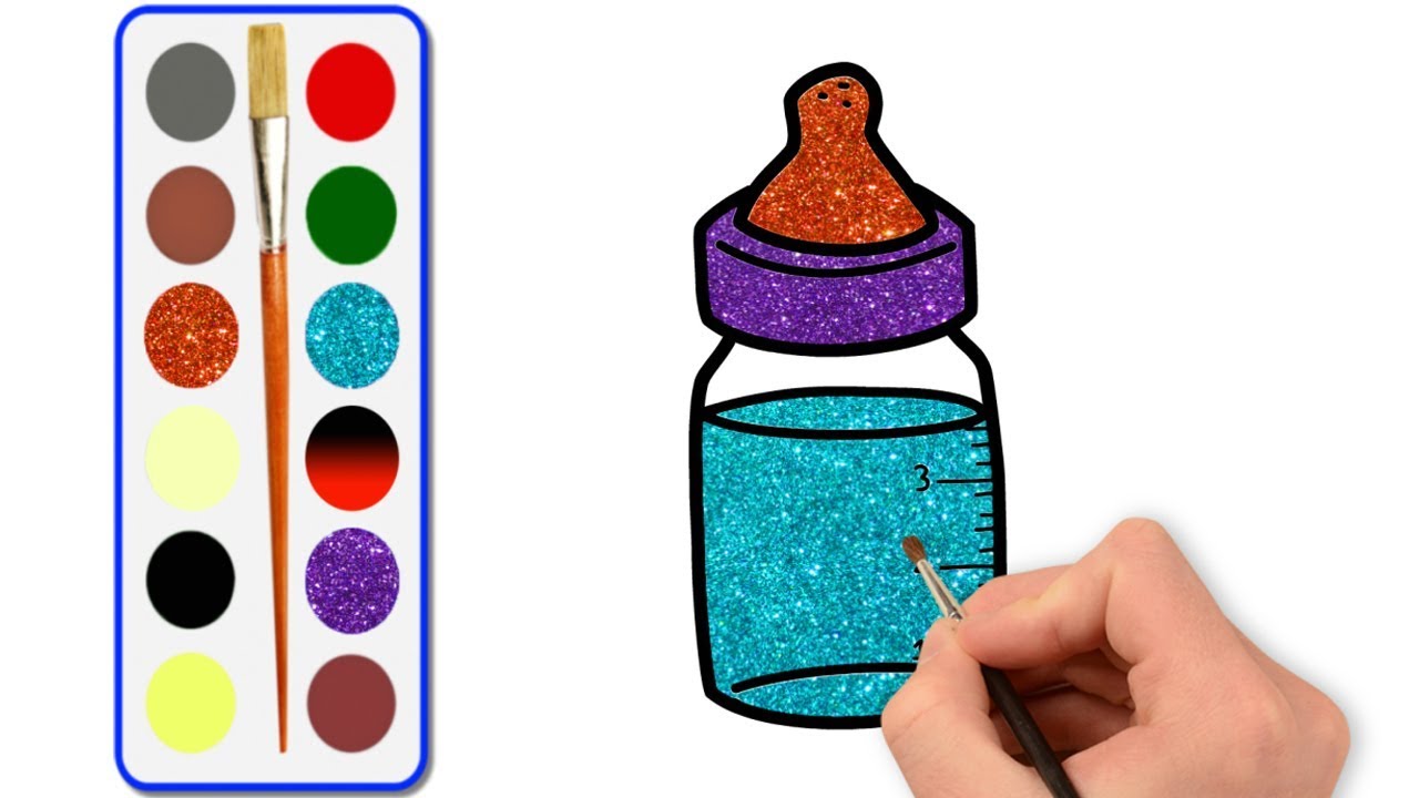 1280x720 milk bottle drawing and coloring for kids learn colors how to draw - Feeding Bottle Drawing