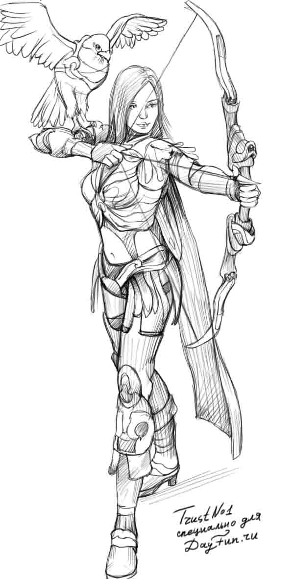 600x1183 How To Draw An Archer Step - Female Archer Drawing