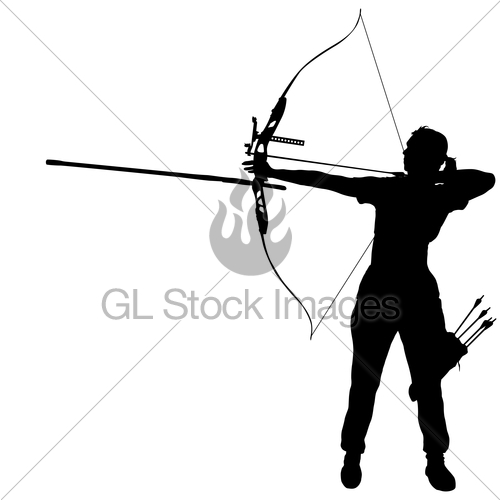 500x500 Silhouette Attractive Female Archer Bending A Bow And Aim Gl - Female Archer Drawing