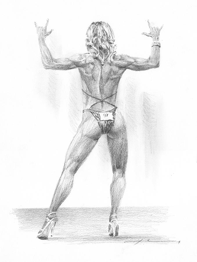 679x900 Female Body Builder Pencil Portrait Drawing - Female Body Drawing
