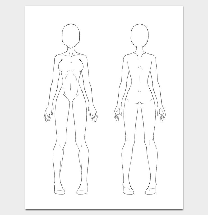 700x724 female body outline front and back outline templates - Female Body Drawing Outline