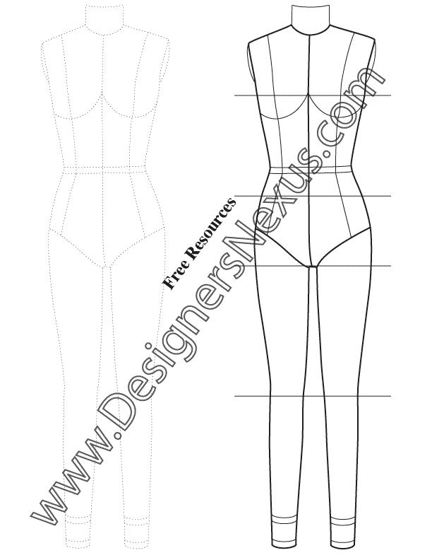 612x792 Free Figure Templates For Technical Flat Drawing - Female Body Drawing Outline