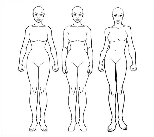 585x520 Human Body Drawing Template - Female Body Drawing Template