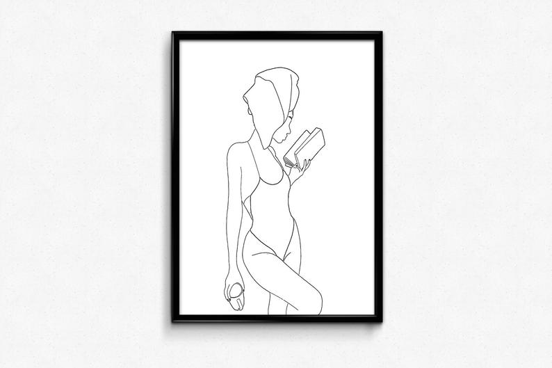 794x529 Fashion Girl Coffee Female Line Art Bathroom Vanity Print Etsy - Female Body Outline Drawing