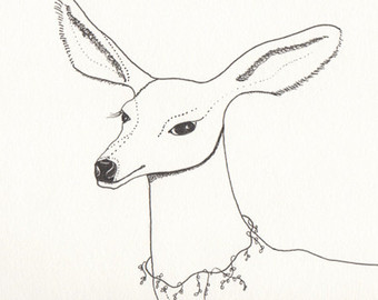 340x270 Female Deer Print Etsy - Female Deer Drawing
