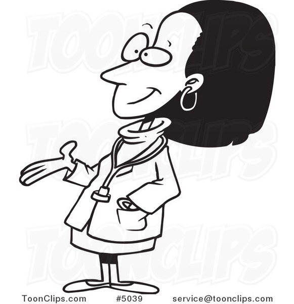 581x600 Cartoon Black And White Line Drawing Of A Black Female Doctor - Female Doctor Drawing