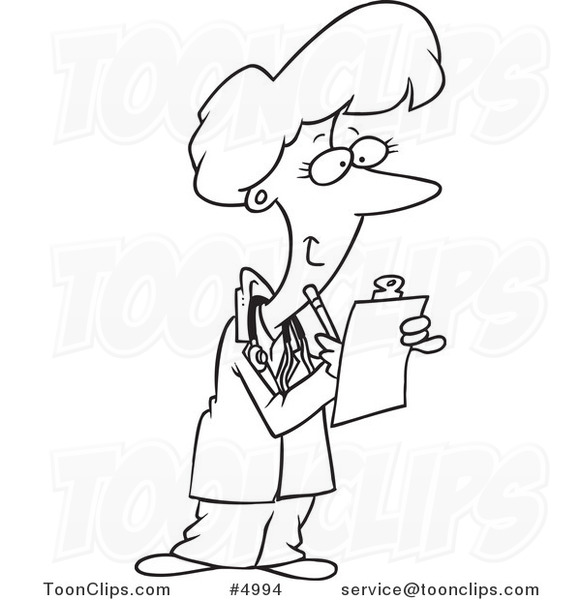 581x600 Cartoon Black And White Line Drawing Of A Female Doctor Taking - Female Doctor Drawing