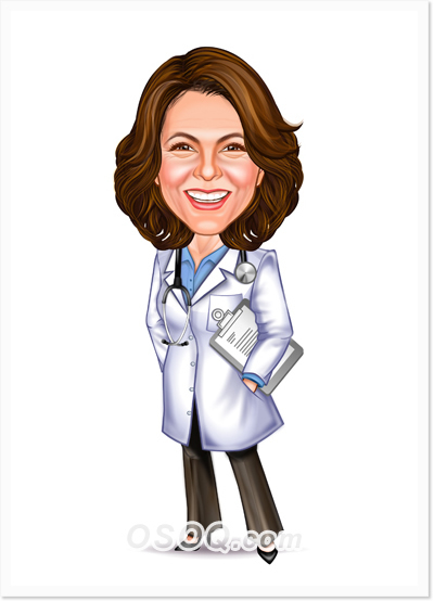 400x555 Medical Caricature - Female Doctor Drawing