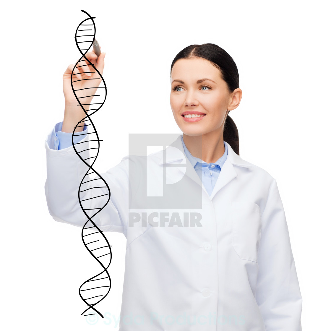 1120x1120 female doctor drawing dna molecule in the air - Female Doctor Drawing