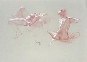 300x213 Harry Carmean Figure Drawing Of Female Model White Highlights - Female Drawing Model