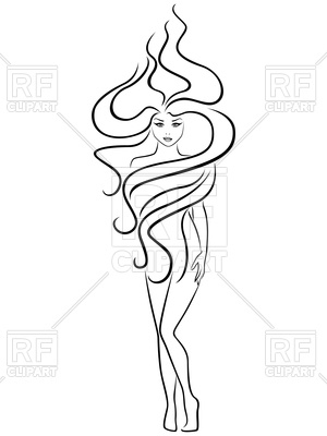 300x400 Female With Extraordinary Hairstyle, Hand Drawing Outline Vector - Female Drawing Outline