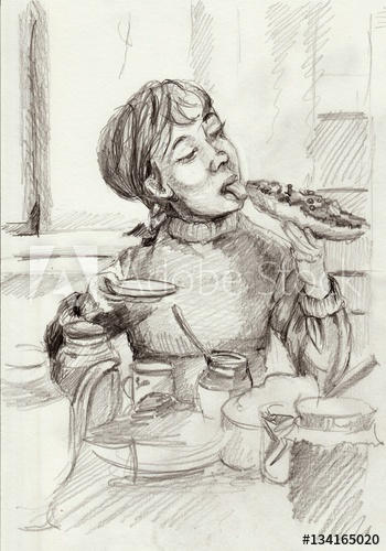 350x500 Girl, Food, Vector, Black, Illustration, Woman, Design, Cartoon - Female Drawing Outline