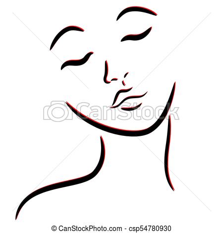 450x470 Abstract Female Face With Closed Eyes, Hand Drawing Vector Outline - Female Face Drawing Outline